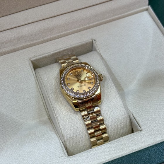 Datejust gold dial with diamonds, 26mm gold strap